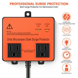 Microwave Surge Protector, Ortis Double Outlet Voltage Protector for Home Appliances with Time Delay, Protects Against Brownout, Spike, Instant Surge All Voltage Abnormalities, Orange