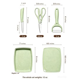 5-in-1 Cutting Board, Knife, Peeler, Scissors and Tray Set/Travel, Camping/Outdoor, Dorms/Small Cutting Boards/BPA Free/Dishwasher Safe-Mint Green