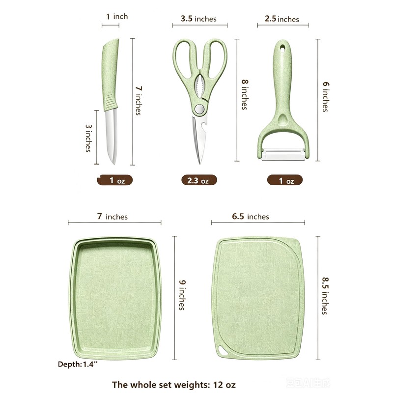 5-in-1 Cutting Board, Knife, Peeler, Scissors and Tray Set/Travel, Camping/Outdoor,