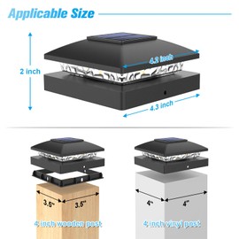 VOLISUN 4x4 Solar Post Cap Light 12pack,Solar Fence - Cap Lights Outdoor Waterproof for Wooden/Vinyl Post,Black Deck Post Cap Light Solar Powered with Warm White for Garden/Patio/Porch