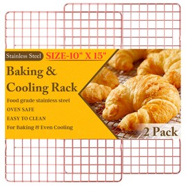2-Pack Cooling Racks for Cooking and Baking - 10" x 15"Heavy Duty Stainless Steel Wire Rack for Baking, Grilling, Roasting - Oven & Dishwasher Safe - Fits Jelly Roll Sheet Pan（Rose Gold）