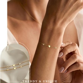 Gold Initial Bracelets for Women - Initial Bracelet Teen Gifts Trendy Stuff Stocking Stuffers for Teens Mom Christmas Gifts for Grandma Wife Best Friend Birthday Gift for Women with 2 Initials Back to