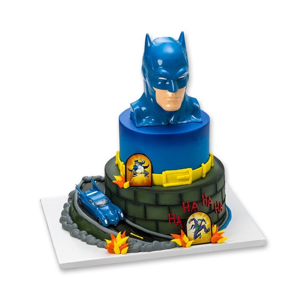 DecoSet® Batman™ to the Rescue Cake Topper, 4 Piece Cake Decoration, Includes Batman™ Case With a Hidden Fold Out Batmobile Launcher, Free Wheeling Batmobile Car, and Joker and Penguin
