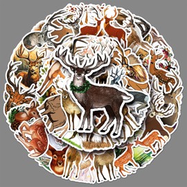 50 Pcs Deer Stickers Waterproof Cartoon Animal Sticker for Laptop Water Bottle Skateboard Scrapbook Luggage Guitar Computer Bike Car,Funny Cute Deer Lovers Sticker for Kids Teens Adult