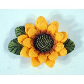 Hand Painted Poly Stone Sunflower Flower Refrigerator Magnet