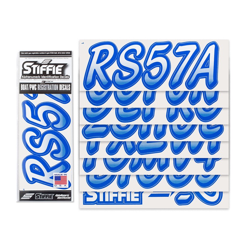 STIFFIE Whipline White/Blue 3" Boat & PWC Registration Decals •
