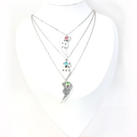 TISDA Best Friends Forever Set of three Necklaces with Shiny crystal on Puzzle Heart Pendants (white)