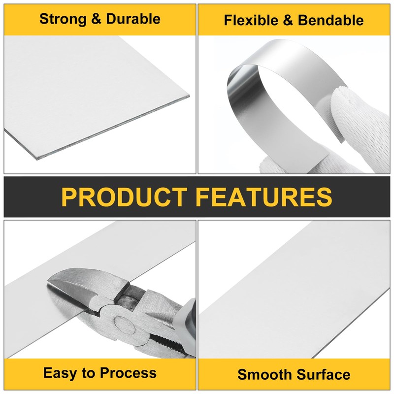 uxcell 8 Pcs Stainless Steel Strips, 0.03"(0.8mm) Thick 304 Stainless