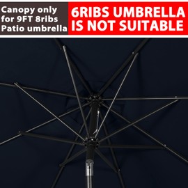 ABCCANOPY 9ft Outdoor Umbrella Replacement Top Suit 8 Ribs (Navy Blue)