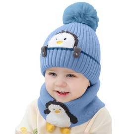 Rayson Baby Winter Warm Hat Kids Knit Scarf Beanie Hat Set Scarves Fleece Lining Loop Scarves for Kids Toddler Beanie Hat Scarf Set Outdoor Sport(Blue)