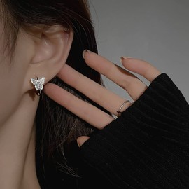 SLUYNZ 925 Sterling Silver Shiny Butterfly Earrings Hoop Earrings for Women Teens 1.6 CM Hoop Earrings Huggie