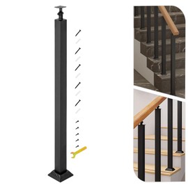 Square Iron Stair Balusters Post - Adjustable 270° Angle Bracket Banister Column with Screws Kit,Balcony Fence Railing Spindles for Deck,Balcony,Stair,Indoor and Outdoor Decor (Black, 90CM)