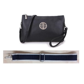Long & Son Women's Medium Clutch, Wristlet, Shoulder,Cross-Body Bag with Additional Straps 23353 (Black)