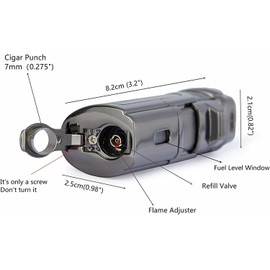 Quadruple 4 Jet Flame Refillable Butane Lighter W/Cigar Punch,Gift Box(Gunmetal)