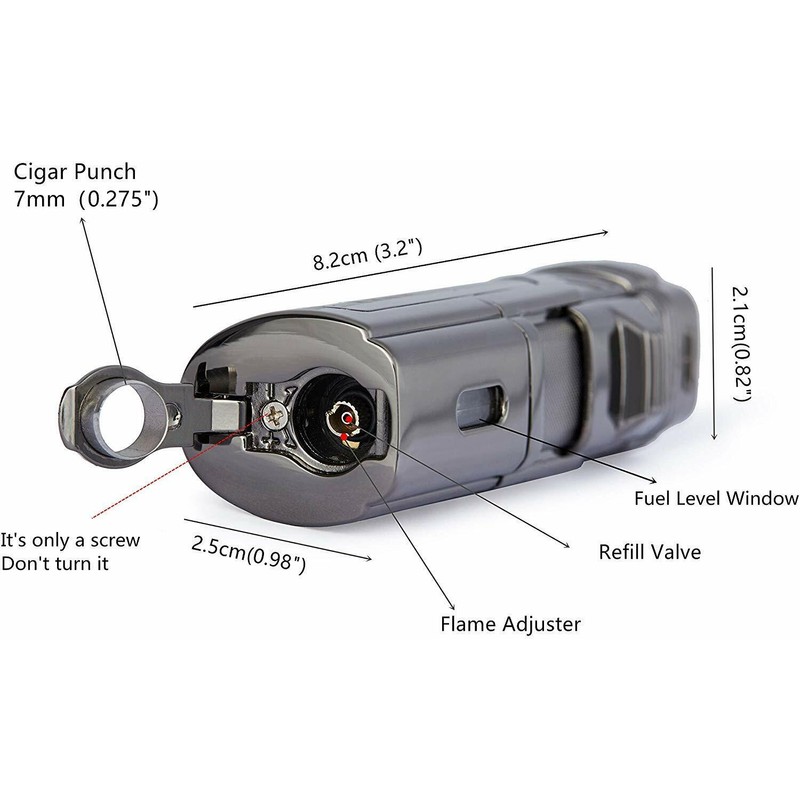 Quadruple 4 Jet Flame Refillable Butane Lighter W/Cigar Punch,Gift Box(Gunmetal)