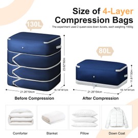 DIMJ 260L Duvet Storage Bags - Large Capacity Bedding Storage 4-Layer Ultra Space Saving Self Compression Organiser, Washable Compression Packing Cubes for Move-Dorm-Cloth-Bed, 2-Pack, Navy Blue