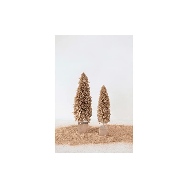 Fabric Yarn Tree with Wood Block Base, Tan