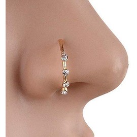 Gold Silver Plating Elegant Four CZ Clear Crystal Nose Ring Stud Hoop-Sparkly Crystal Nose Ring Cartilage Hoop (Gold)