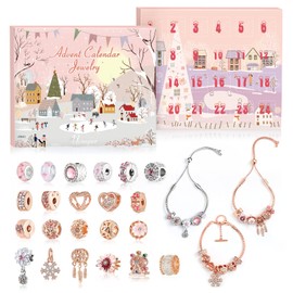 Ucouper Advent Calendar Jewellery with 3 Adjustable Bracelets 22 Charm Beads for Girls Women Christmas Calendar Christmas Gift DIY