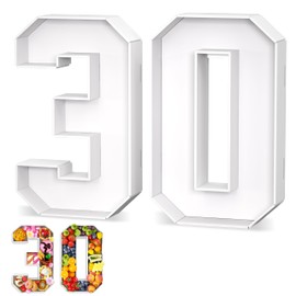 Paready 13.78'' Fillable Cardboard Number 30, Tray Charcuterie Number Mache 30, Food Fillable Number Shaped Sweets Flower Candy Cupcake Container Box for 30th Anniversary Birthday Party Decoration