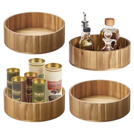 iDesign 10-Inch Round Acacia Wood Lazy Susan Organizer for Kitchen - Set of 4 - Natural