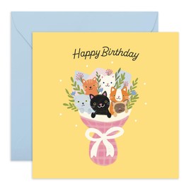 CENTRAL 23 Cute Birthday Card - Kitten Bouquet – Greeting Card for Her, Girls, Mom, Daughter, Girlfriend, Wife, Cat Lovers, Pet Owners, Kids, Adults, Women – Adorable Animals - Comes with Stickers