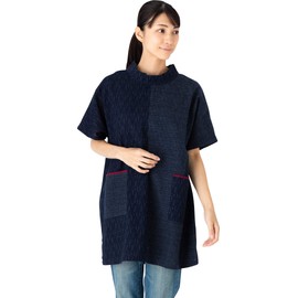 Watanosato Kurume Chijimi Woven Symmetry Blouse, Bunjin Navy x Rainy Kazuri Navy