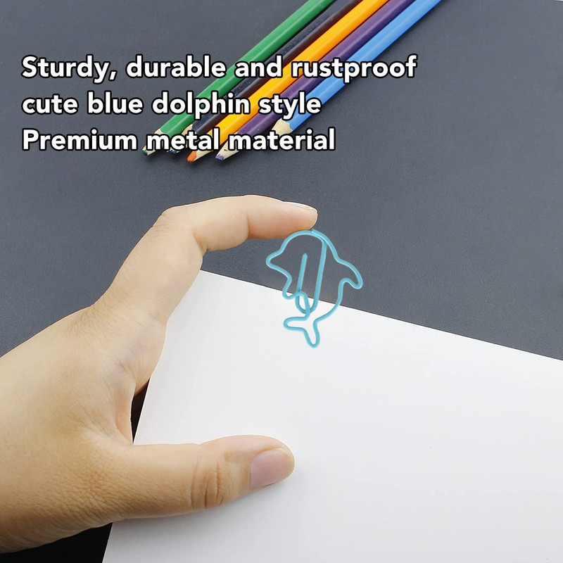 100Pcs Cute Paper Clips Blue Dolphin Style Exquisite Color Strong