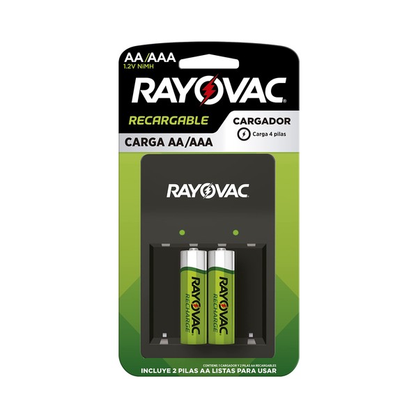 Rayovac, Cargador para Pilas Recargables AA/AAA, Negro/Verde