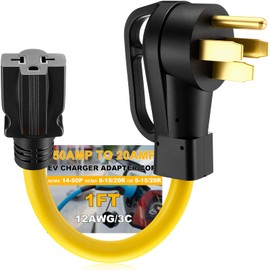 Mootycapa 14-50P to 6-20/15R or 5-20/15R RV EV Adapter Cord Compatible with NEMA 50 Amp 4 Prong 240V to 20/15 Amp 3 Prong 240V 6-20/15R or 5-20/15R T Blade for EV Charger HVAC 12 AWG, 1FT