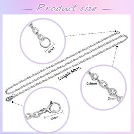 TOAOB 20 Pieces Stainless Steel Chain 50 cm Jewellery Necklace Link Chain Silver Chains DIY Set with Lobster Clasps for Jewellery Making Crafts Pendant