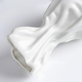 Paper Bag Vase for Flower, Unique Crinkle Design White Ceramic Vase, Flower Vase for Aesthetic Home Decor, Wedding Dinner Table Party Christmas Decorative