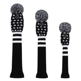 Scott Edward Knitted Golf Club Head Covers for Woods 3Pcs Set Golf Driver (460CC) Fairways and Hybrid/UT with Rotating Number Tags(Black Starry)