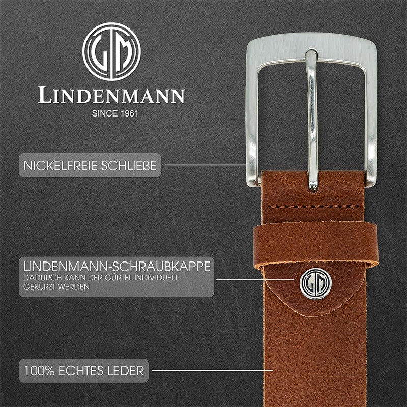 LINDENMANN Men's Leather Belt 40 mm Wide Belt Full Cowhide