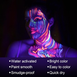 MEICOLY Glow Uv Negrolight Pintura Facial, 8 Colores Brillantes Neón Fluorescente Rave Paleta de Pintura Corporal, Delineador de Ojos Activado Por Agua, A Base de Agua Resplandor En La Oscuridad Hallo