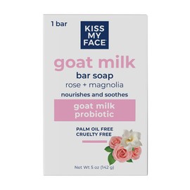 Kiss My Face Kiss My Face Goat Milk Bar Soap - Rose + Magnolia - Probiotic Goat Milk Soap Bar - Cruelty Free and Palm Oil Free (Rose + Magnolia, Pack of 1)
