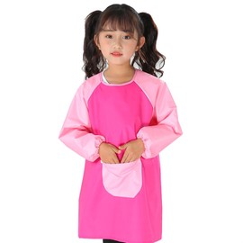 LYQNIHOB Kids Painting Apron Waterproof & Adjustable Long Sleeve for Boys Girls Art Lessons & Crafts at School (Pink), pink