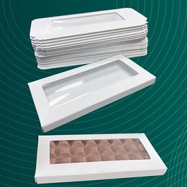 GoGoPak 50 Boxes - Chocolate Bar Box White with Clear Cello Window