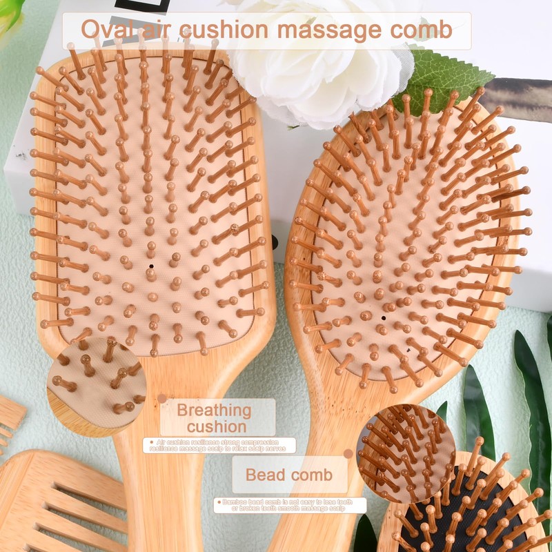 Dokpav Kit De Cepillo y Peine Bambu, 6pcs Peine De