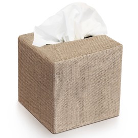 Stylish Tissue Box Cover - This Burlap Holder Instantly Covers Your Square Tissue Boxes - The Perfect Fall Decorative Cube Cover for Your Bathroom and Home