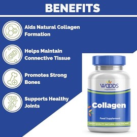 Collagen 300mg (90 Tablets) from Woods Supplements | hydrolysed Collagen | Allows Effective utilisation by the Body