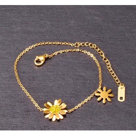 DAINTY Women Titanium Stainless Steel Gold CZ Daisy Flower Anklet Foot Bracelet 8-9.8"