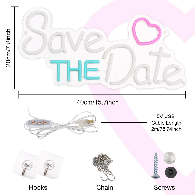 MIXIAOKIT Save The Date Neon Sign Wedding Led Light Up