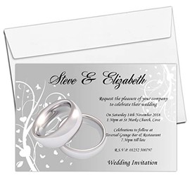 10 Personalised Silver Rings Wedding Invitations Invites N44 Day or Evening