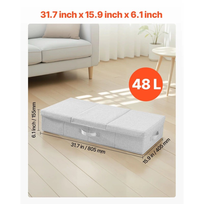 Large 48L Gray Bed Storage Lids 31.7 X 15.9 X