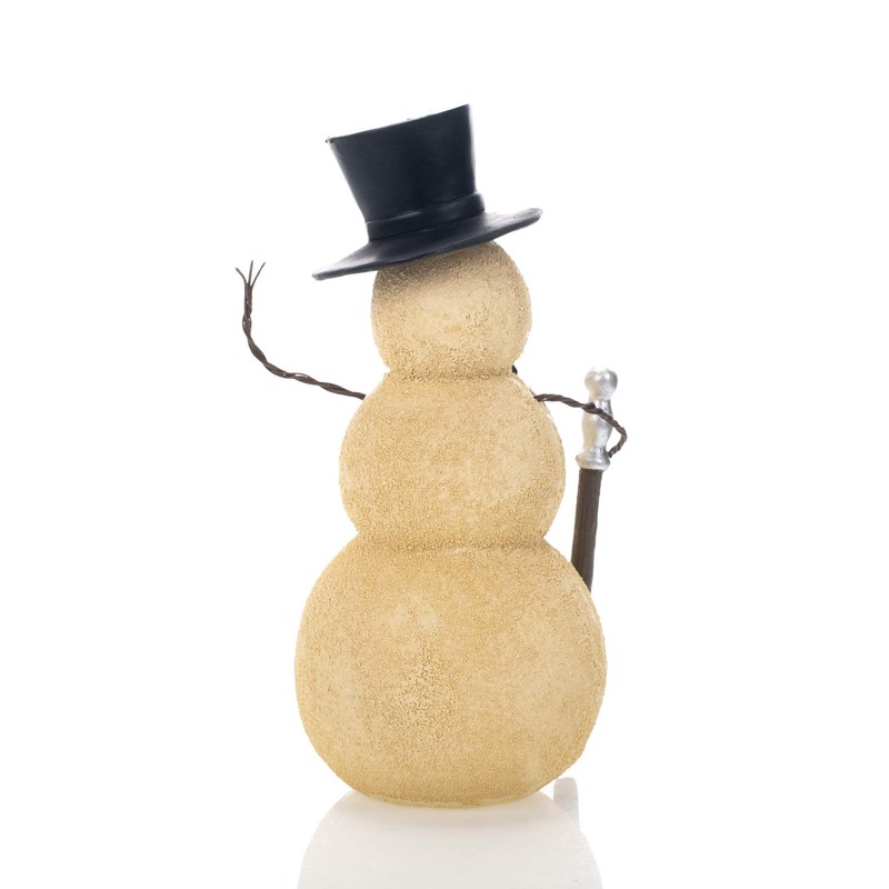 Snowman with Cane Winter White 8 inch Resin Stone Christmas