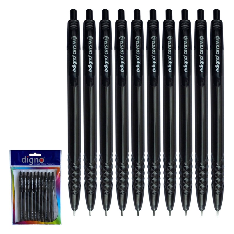 DIGNO Crysta Retractable Ballpoint Pens, BLACK, Medium Point (1.0mm), Pack
