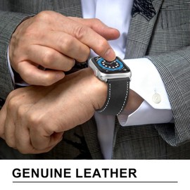 NPET Classic Stitched Genuine Leather Watch Band - Clean Design with Magnetic Buckle - Compatible with Watch Ultra SE2 SE Series 8 7 6 5 4 3 2 1