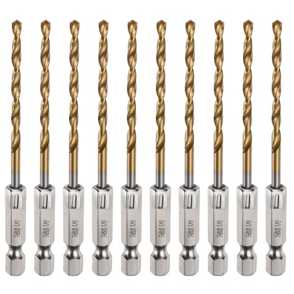 HARFINGTON 10pcs 1/8" Hex Shank Drill Bits 1/4" Titanium Drill