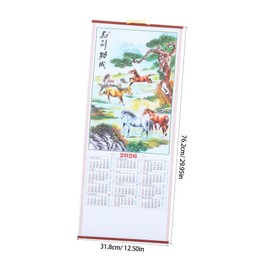 Operitacx Horse Year Wall Calendar Chinese Lunar Year Decoration Hanging Scroll Calendar with Faux Rattan Design Traditional Monthly Planner for Home Office Living